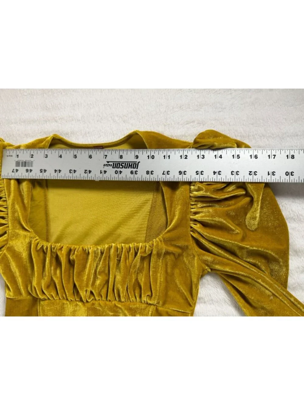 Free People Womens Hold Me Puff Sleeve Velvet Top XS Square Neck Ruched Mustard